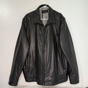 Brandini Leather Bomber/Motorcycle  Jacket Full Zip Quilted Lined Black XL